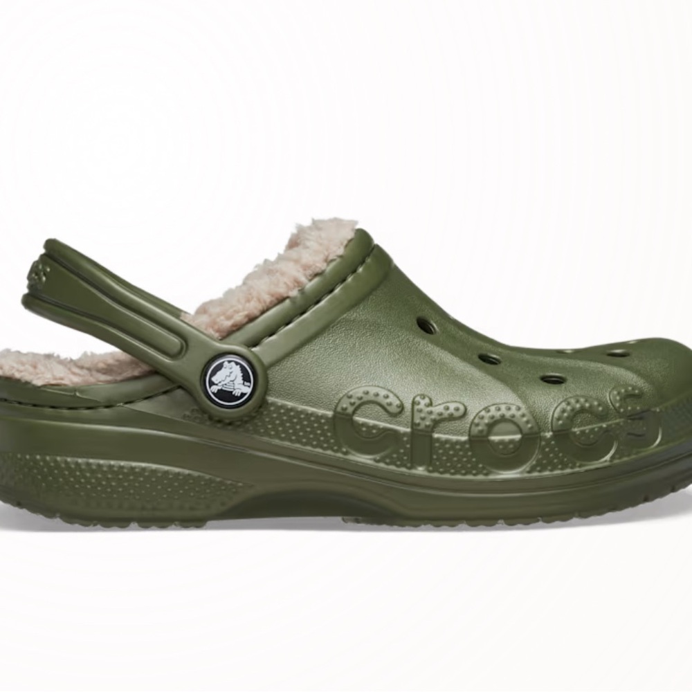 CROCS Army Green Lined Clogs with Ventilation and Pivoting Heel Strap. NWT.